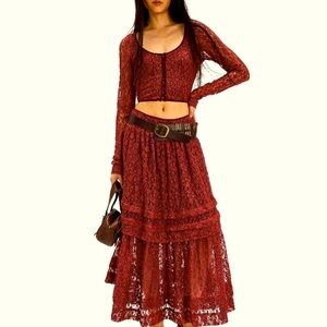 Free People Arces a set / Marsala combo    Burgundy Lace Skirt set